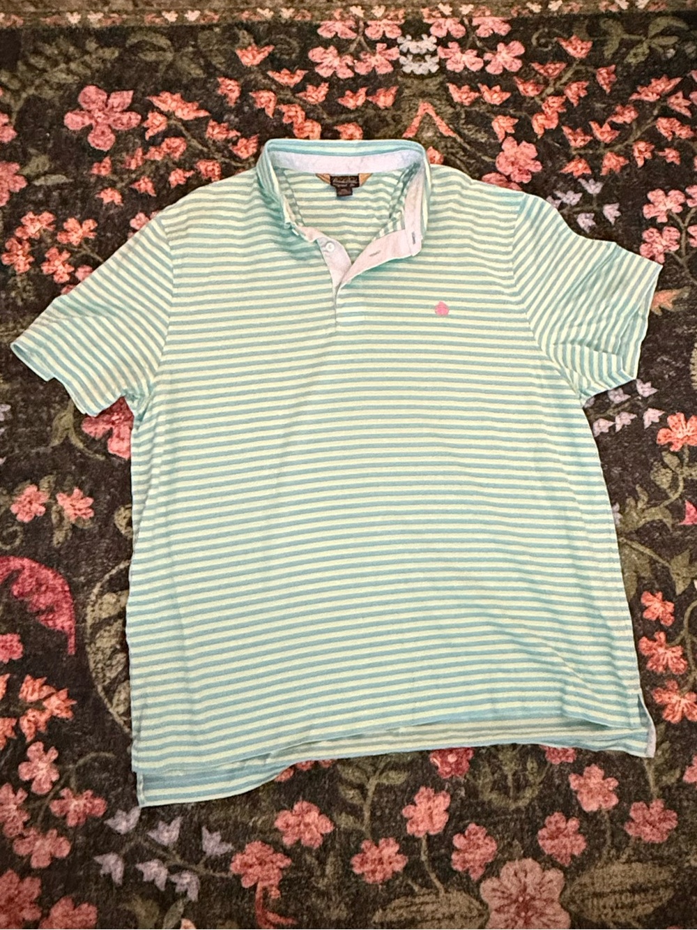 Brooks Brothers Mint and Light Blue Striped Short-Sleeve Polo